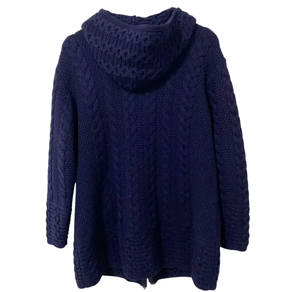 Aran Crafts Merino Wool Sweater Womens XL Hooded Coatigan Double Zip Celtic Knot - Picture 3 of 10